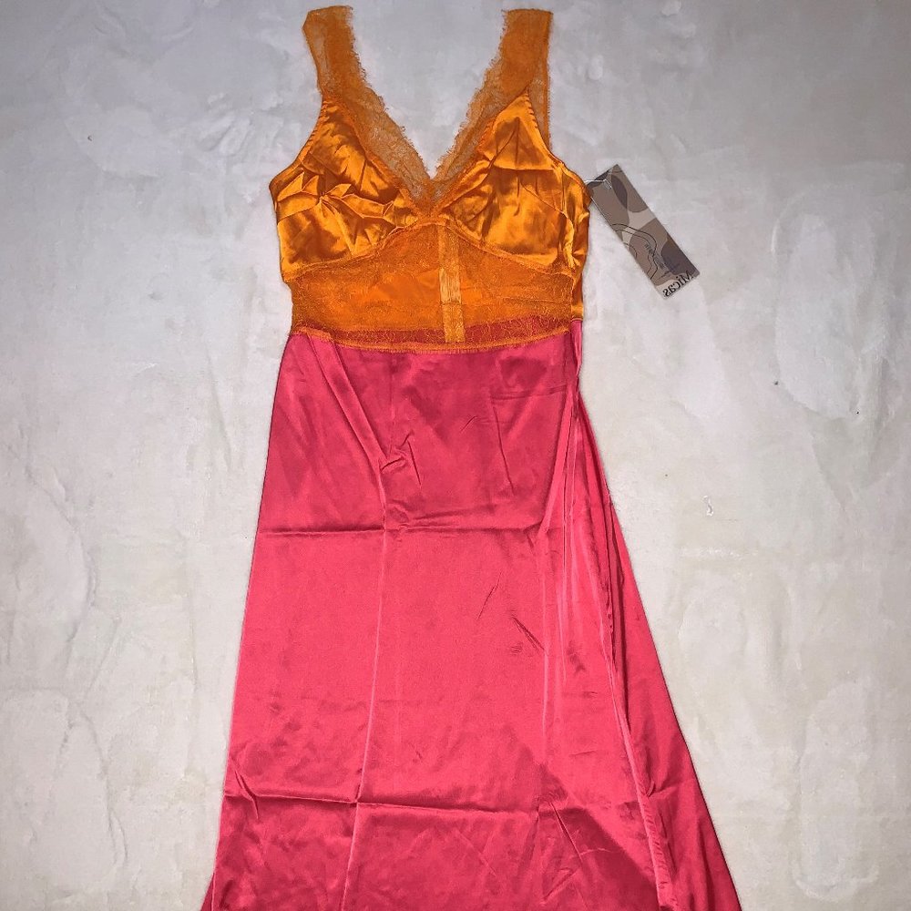 Micas Cut Out Midi Pink & Orange Dress with Lace Trim Detail - NWT, Size Medium